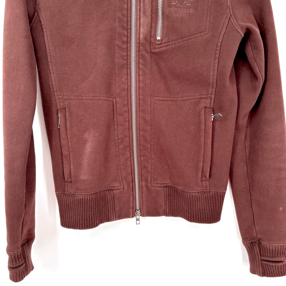 Roots Canada Full Zip Track Jacket Sz S Brown Retro Y2K Stretch Knit Thumb Holes - Picture 4 of 14